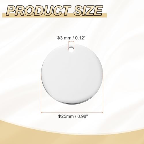 HARFINGTON 10 Pcs Round Blank Stamping Tags 25mm Stainless Steel Circle Polished Blanks Tag Pendants with Hole for Bracelet Crafts Labeling Making, Silver