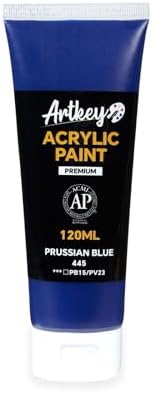 Artkey Acrylic Paint - Prussian Blue (120 ml/4.06 oz) Tubes, Rich & Vibrant Pigments, Professional Artists Acrylic Paints - Art Supplies for Canvas Wood Rock Clay Fabric Ceramics Art Crafts Painting
