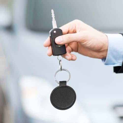10PCS PU Leather Keychain Blanks Black Double Side Leather Keychain Kits with Key Rings Round Sublimation Key Fob Holder Heat Transfer Keyring Bulk for DIY Craft Making Birthday Gift