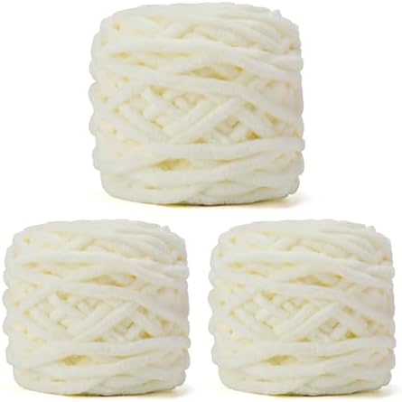 Cream Chunky Chenille Yarn, #6 Super Bulky, 10.5 oz/216 Yards