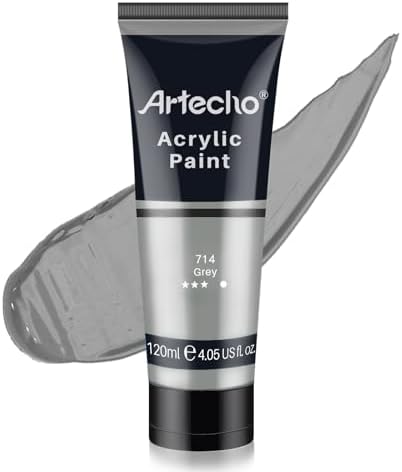 Artecho Grey Acrylic Paint 120ml /4.05oz Tube | Semi Glossy Finish, High Pigment Rich Color Craft Paint for Canvas, Rocks, Wood, Fabric, Ceramic, Non-Toxic