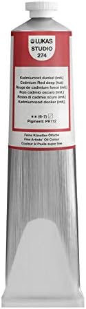 Lukas Studio Artist Oil Color Paints - High-pigment oil paint made with natural binder for artist, painting, & more! - [Cadmium Red Deep Hue - 200 mL]
