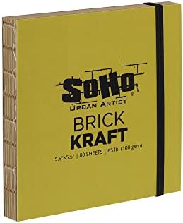 SoHo Urban Artist Brick Sketchbook Journals for Sketching, Drawing, Colored Pencils, Graphite, and More - Kraft 5.5"x5.5" (100 GSM, 80 Sheets) - 2 Pack