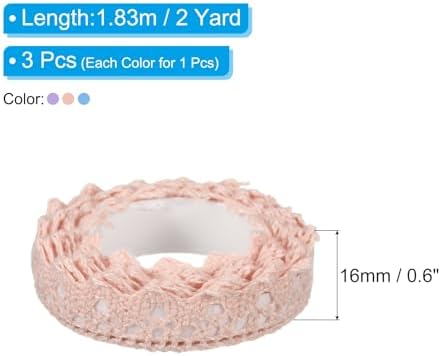 PATIKIL 0.6" Wide 2 Yards Self-Adhesive Lace Tape Lace Ribbon, 3 Pack Cotton Washi Trim Stickers Masking for Craft DIY Card Making, Pale Pink/Sky Blue/Purple