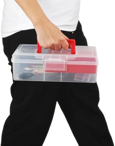 JUXYES Clear Art Craft Supply Storage Bin Sewing Box With Handle Lid