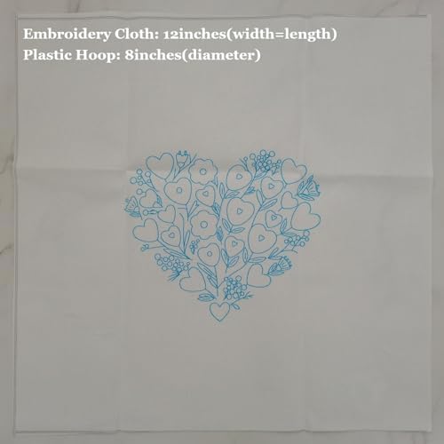 Esffaci Embroidery Starter Kit for Adult Beginner with Love Heart Flowers Pattern Hand Embroidery Set with Cloth Hoop Needle Threader Floss and Instruction