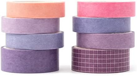 YUBBAEX 8 Rolls Basic Washi Tape Set Solid Color Grid Masking Decorative Tapes for Arts, DIY Crafts, Journals, Planners, Scrapbooking, Wrapping (Violet)