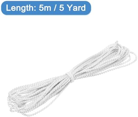 MECCANIXITY Twisted Cord Trim, 5 Yard 2mm 3-Ply Twine Braided Rope Shiny Thread String for Craft Gift Bag Curtain Christmas Decor, White - 5m