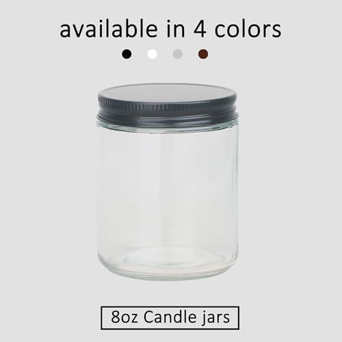 MILIVIXAY 20 Pack 8 OZ Thick Glass Clear Candle Jars with All Black Metal Lids-Bulk Empty Candle Jars for Making Candles-Canning Jar for Spice, Liquid, Sample- Dishwasher Safe.