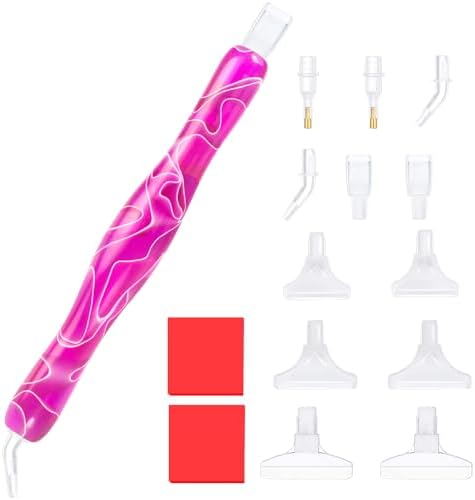RaySoar Diamond Painting Art Drilling Dot Pen with Tips Nibs Placers Tool Accessories for Adults, Gem Rhinestone Picker Stylus Blooming Purple