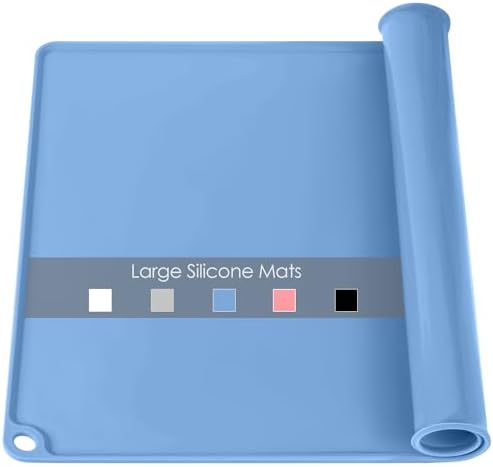 Standard Silicone Table Placemat-Food Grade Kids Dinner Placemat Reusable Countertop Mats Dough Pad with Raised Edges Blue Silicone Mat Heat Resistant for Air Fryer (1Pack 23.6'' x 15.7'')