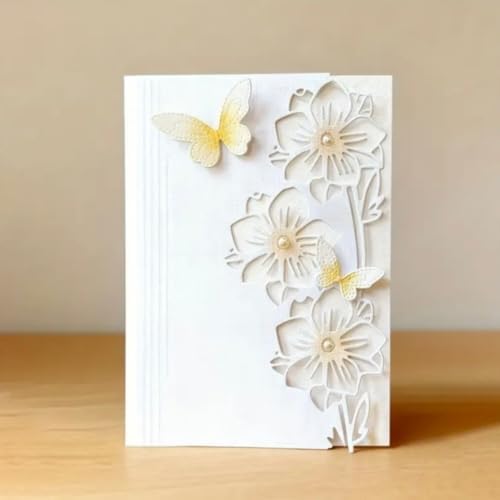 Scrapbooking Die-Cuts, Layer Frame Net Set Metal Cutting Dies for Card Making, Paper Craft Template, Background Embossing Stencils, DIY Album Décor (Flowers and Butterflies- 6.8x14cm)
