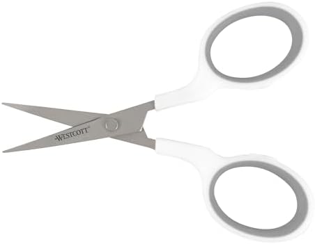 Westcott 4" Embroidery Scissors with Straight Titanium-Bonded Blades for Crafting, Sewing & More (White/Gray)