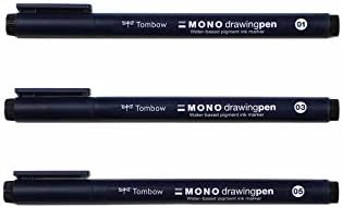 Tombow 66403 MONO Drawing Pen, 3-Pack. Create Precise, Detailed Drawings with Three Tip Sizes – 01, 03 and 05