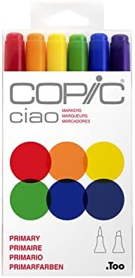 Copic Ciao, Alcohol Markers, 6 Colors Dual Brush Tip Art Marker for Adults/Teen Artists & Creators, Blendable Markers for Coloring Drawing & Illustration Art - Primary Color Set
