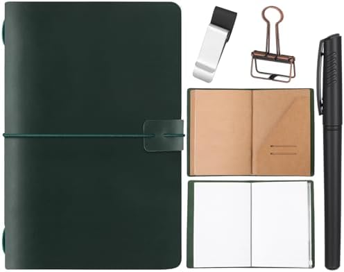 Thenshop Leather Travel Notebook 3 Inserts,Green,A5 Size