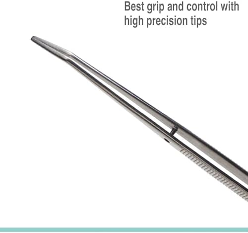 Beaditive 6-inch Sewing Machine Tweezers Set (10-PC) Serrated Bent Tips | Professional Grade, High Precision | Stainless Steel