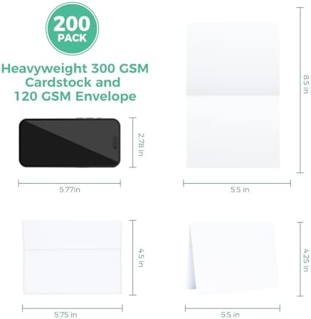 Ohuhu A2 Blank White Cards and Envelopes 200 Pack, 4.25 x 5.5 Folded Cards