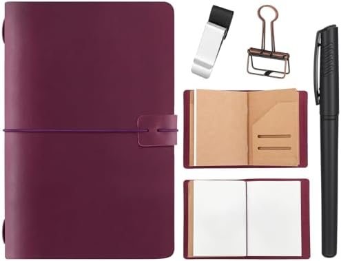 Thenshop Leather Travel Notebook 3 Inserts,Purple,A5 Size