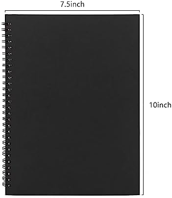 DSTELIN 10 inch x 7.5 inch, 100GSM, Blank Spiral Notebook, 1-Pack, Soft Cover, Sketch book, 100 Pages / 50 Sheets, with writing backboard, (Black)