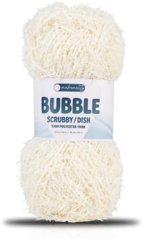 Makromecity Bubble Scrubby Yarn - 100% Premium Polyester Yarn for Crocheting and Knitting - 3.5 Oz (100g), 98 Yds (90m) - Ideal for Dishcloths, Crafting & Bath Washcloths (Ecru, 1 Skein)