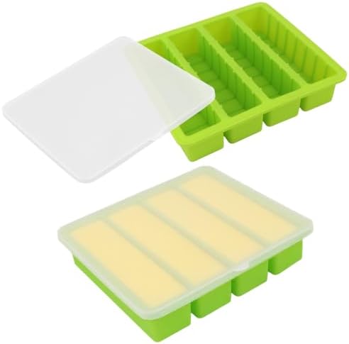 2Pcs Silicone Butter Mold with Lid, Non-Stick Silicone Butter Mold Tray with Scale Marking for Homemade Butter, Standard Size Mold for Soap Bar, Energy Bar, Cake, Chocolate (Green)