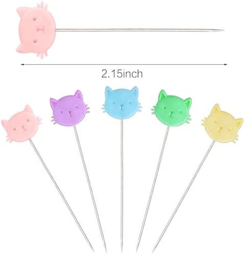 Elisel 200 pcs Multicolor Straight Pins Straight Quilting Pins Craft Positioning Pins Fixed Sewing Marker Needle for Crafting Dressmaker and Other Crafts Making (Kitten)