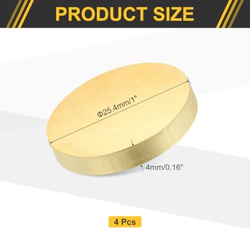 uxcell 4Pcs Brass Round Plate, 0.16"(4mm) Thick 1"(25mm) Dia H65 Brass Round Disc Blank Metal Sheet Copper Circle Disc for Metal Stamping DIY Crafts