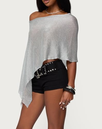 Women Knit Poncho Top Sheer Crochet Shawl Cover Up
