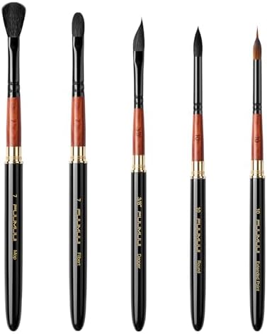 Fuumuui Travel Watercolor Brushes, 5Pcs Professional Plein Air Elegant Natural Squirrel Hair Travel Paint Brush Set with Sable Extended Needle Point Perfect for Watercolor Gouache Ink Painting