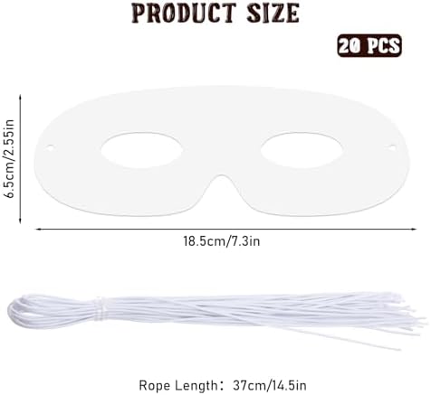 Prasacco 20 Pcs Paper Masks for Crafts, White Paper Eye Masks Paintable Plain Masquerade Mask DIY Blank Mask for Halloween Mardi Gras Costume Party Decorations
