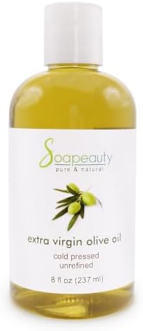 Soapeauty Extra Virgin Olive Oil, 100% Pure Cold Pressed Unrefined Carrier Oil for Skin, Hair, Massage & DIY Soap Making, 8 fl oz