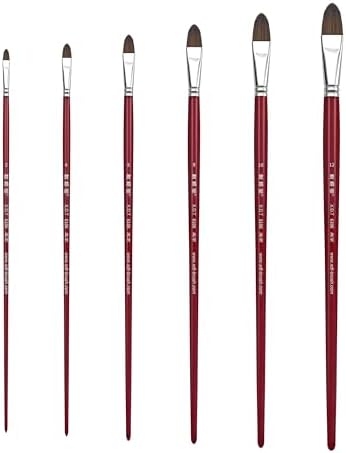XDT#6106 Filbert Artist Paint Brush 6 Piece Set Medium Soft Red Sable Weasel Mixed Extra Long Handle #2#4#6#8#10#12, Acrylic Oil Watercolor