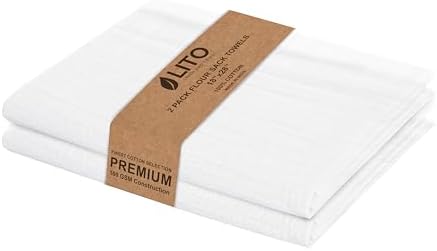 LITO LINEN AND TOWEL Flour Sack Towels - 100% Cotton Tea Towels for Crafts, Dish Towels for Kitchen, Embroidery, Cleaning, Baking (Pack of 2) - 18"x 28"