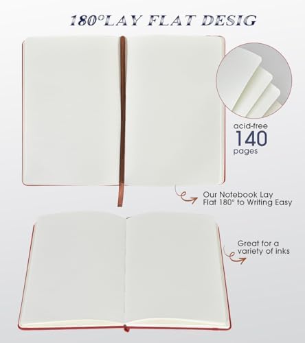 Biuwory A5 Hardcover Blank Journal Notebook, Leather Sketchbook for Drawing | 140 Unlined Pages Vintage Notebook, 5.7"×8.3" Travel Diary for Work, School, Art Journal, Daily Writing for Women & Men