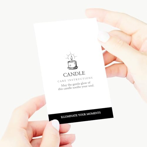 200 pack - Premium Handmade Candle Care Instruction Cards White Black 2x3.5 in, Small Business | Soy Bees Wax Melt, Candle Makers, Making Supplies Kit Set, Containers, Jars, Package