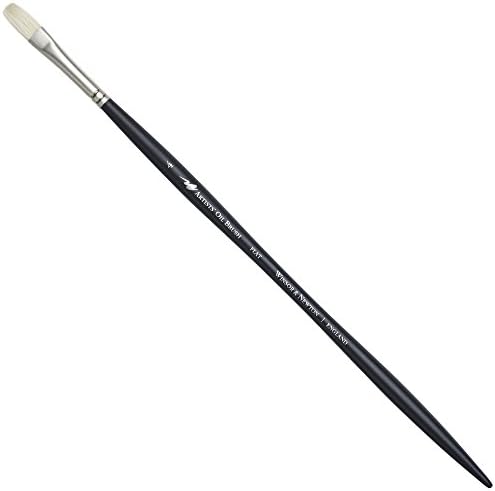Winsor & Newton Artists' Oil Hog Paint Brush, Long Handle Size 4, Flat | Handcrafted with interlocked Chungking bristles; Have spring, stiff, & flagged allowing large amounts of colour to be carried