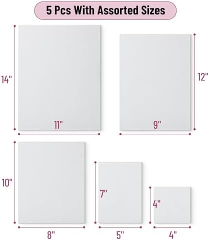 Mr. Pen- Canvas Panels, 5 Pack, 4x4, 5x7, 8x10, 9x12, 11x14 Inches | Triple Primed for Oil & Acrylic Paints, Canvas Boards for Painting, Painting, Blank Canvas for Painting, 3mm Thickness
