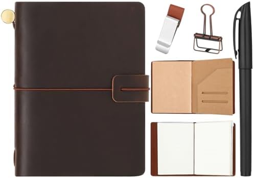 Thenshop Leather Travel Notebook 3 Inserts,Dark Brown,Passport Size