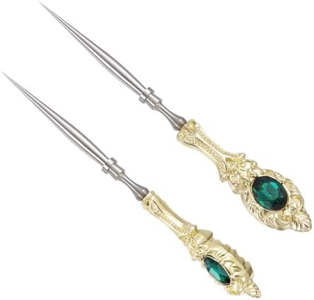 2Pcs Metal Embroidery Awl Set, European Vintage Carved Handle Scratch Awl, Sharp Sewing Awl Tool for Sewing with Storage Cases, Durable and Leather Punch Stitching DIY Craft(Light Gold)