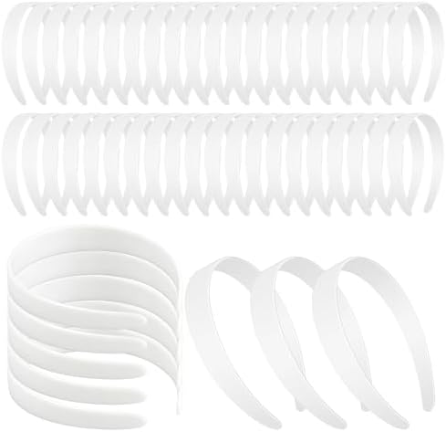 50 PCS 1 Inch Wide White No Teeth Plastic Headbands, Blank Plain DIY Hair Bands for Girls Women Craft Projects