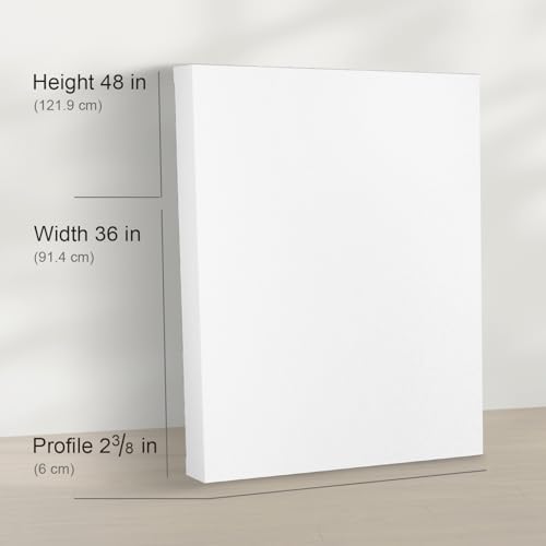 PHOENIX 36x48 Inch Museum Canvas - 2 3/8 Inch Thick Porfile Deep Large Stretched Canvas for Painting 1 Pack 100% Cotton 11 Oz. Gesso Primed White Blank Professional Canvas Oil & Acrylic Paints