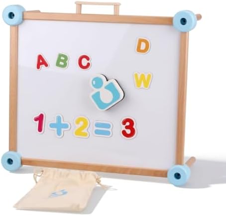 Wooden Kids Art Easel, Double-Sided Tabletop Easel for Painting with Magnetic Letters Numbers, Magnetic Drawing Board for Toddlers for Boys and Girls 3+