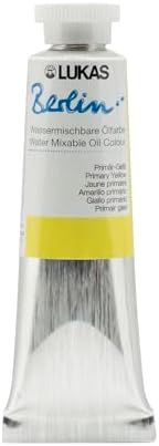Lukas Berlin Pro Artists Water Mixable Oil Paint 37 ml Tube Primary Yellow, Water Soluble, Lightfast Pigments, Quick Drying, Easy Clean-Up, Eco-Friendly, Professional Quality, 40 Color Range
