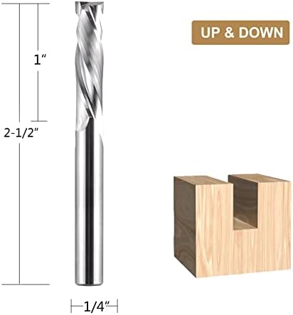 SpeTool Compression Router Bit UP&Down Cut 1/10 inch UP Cutting 1/4 inch Cutting Diameter for Woodwork Edge Trimming CNC Router Engraving Carving Tools