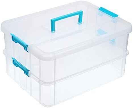 JUXYES 2-Tiers Plastic Stack Carry Storage Containers Box wih Handle Lids