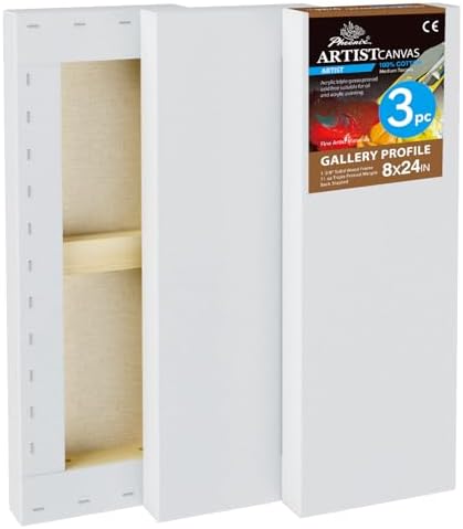 PHOENIX 8x24 Inch 3 Pack Gallery Canvas -1.5 in Thick Long Skinny Canvases for Painting - Deep Edge 100% Cotton 11 Oz. Gesso Primed White Blank Professional Canvas Oil & Acrylic Paints