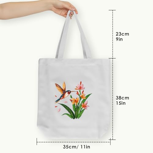 ERKOON Embroidery Canvas Tote Bag for Beginners, Needlepoint Arts Crafts Cross Stitch Kits for Adults Including Stamped Embroidery Bag with Hoops, Needle, Instruction and Color Threads (Hummingbird)