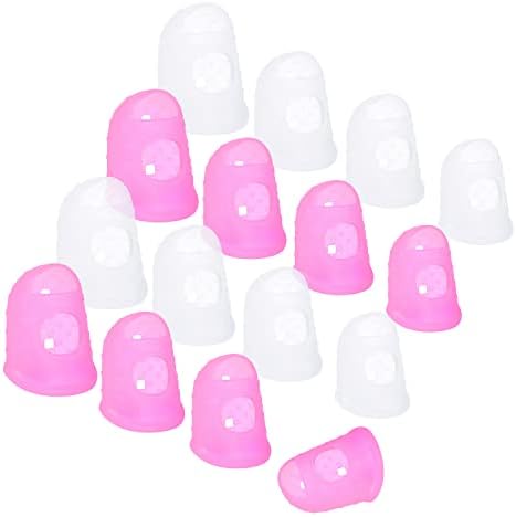 Wisdompro 16 Pcs Finger Tips, Thimble Fingertip Grips - Pink, Translucent