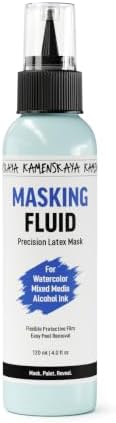 KAMENSKAYA Masking Fluid for Watercolor Painting – Natural Latex Liquid Mask with Precision Pen Applicator – Artist-Developed for Watercolor, Alcohol Ink & Mixed Media – 4 oz / 120 ml